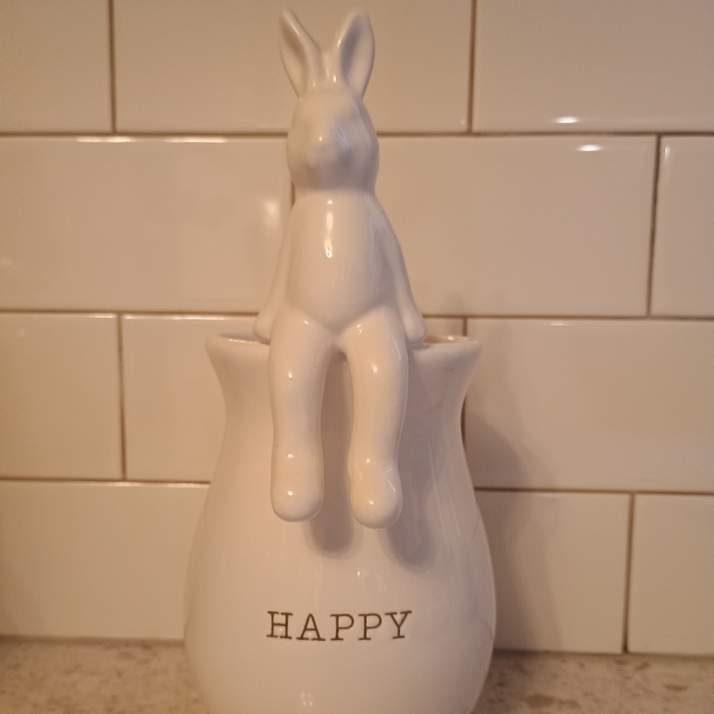 White Ceramic Bunny Vase Happy Brand